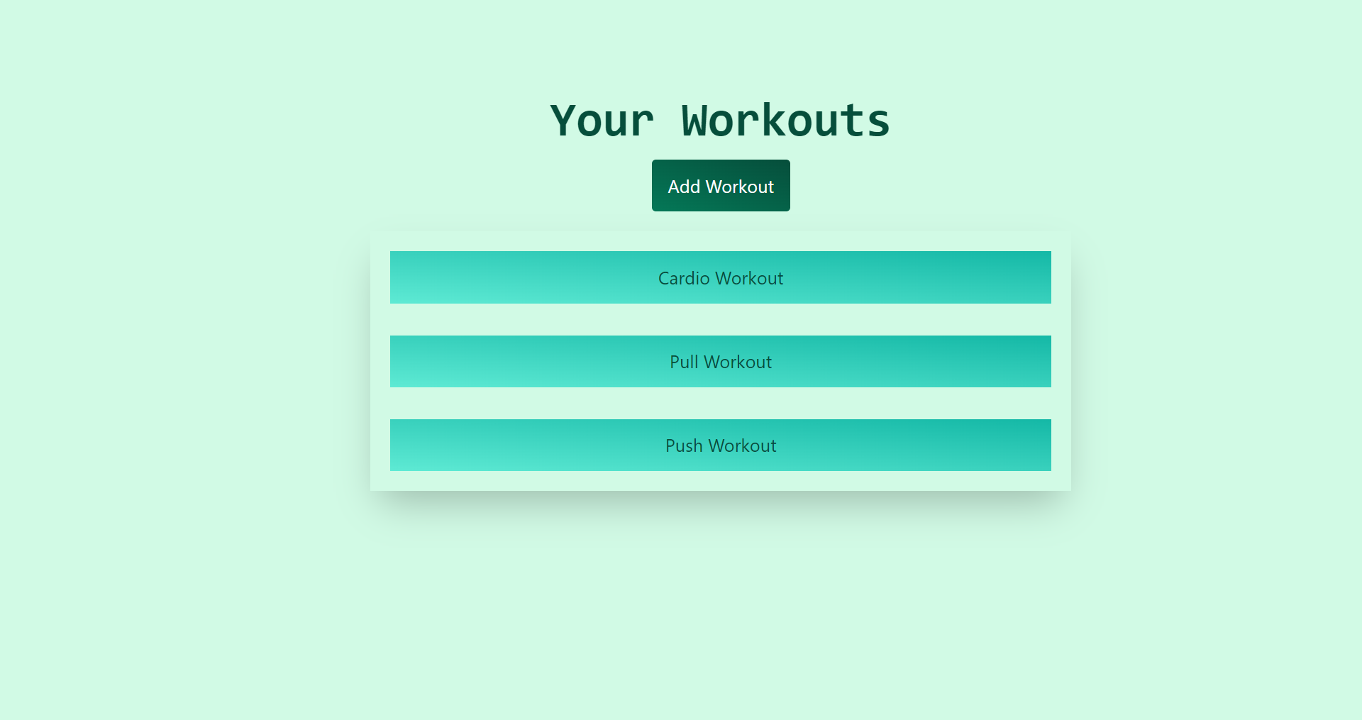 The home page view for My Fitness Tracker